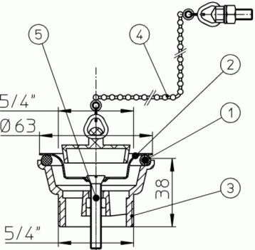 Ablaufventil 5/4" mit Anschlussgewinde 5/4", Schraube 60mm und Kette HL15.1